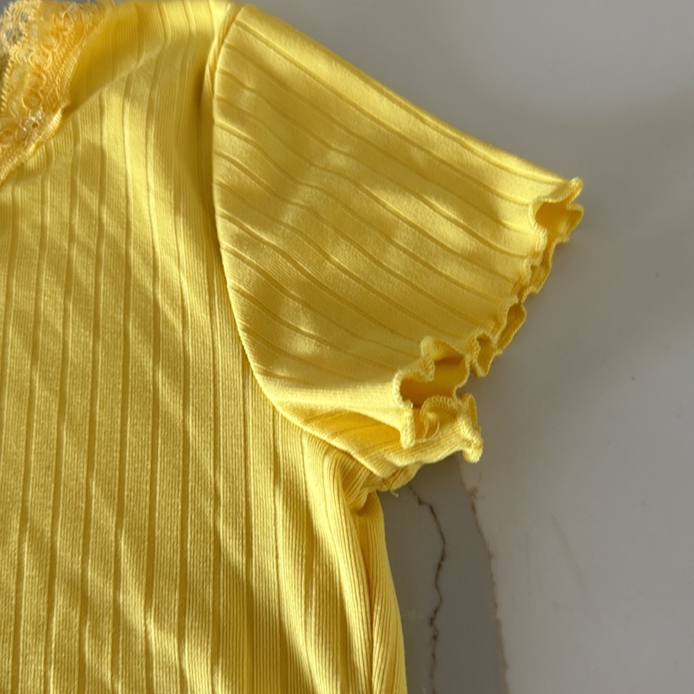 Girls Yellow Ribbed Tee - Picture 3 of 4